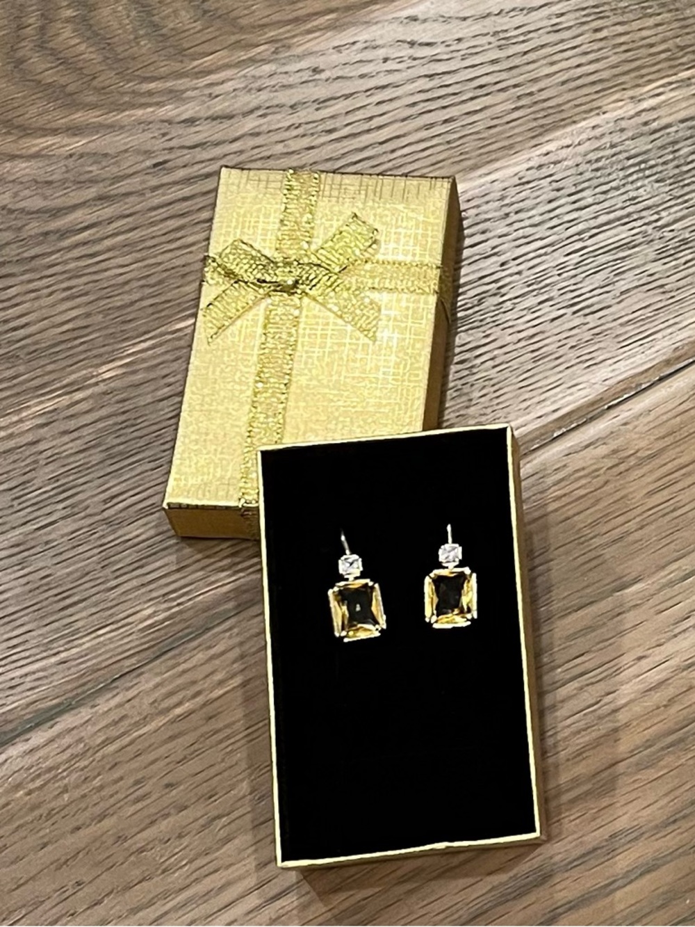 NEW Gold-tone Drop Earrings with Yellow and White bevel CZs - Picture 3 of 3